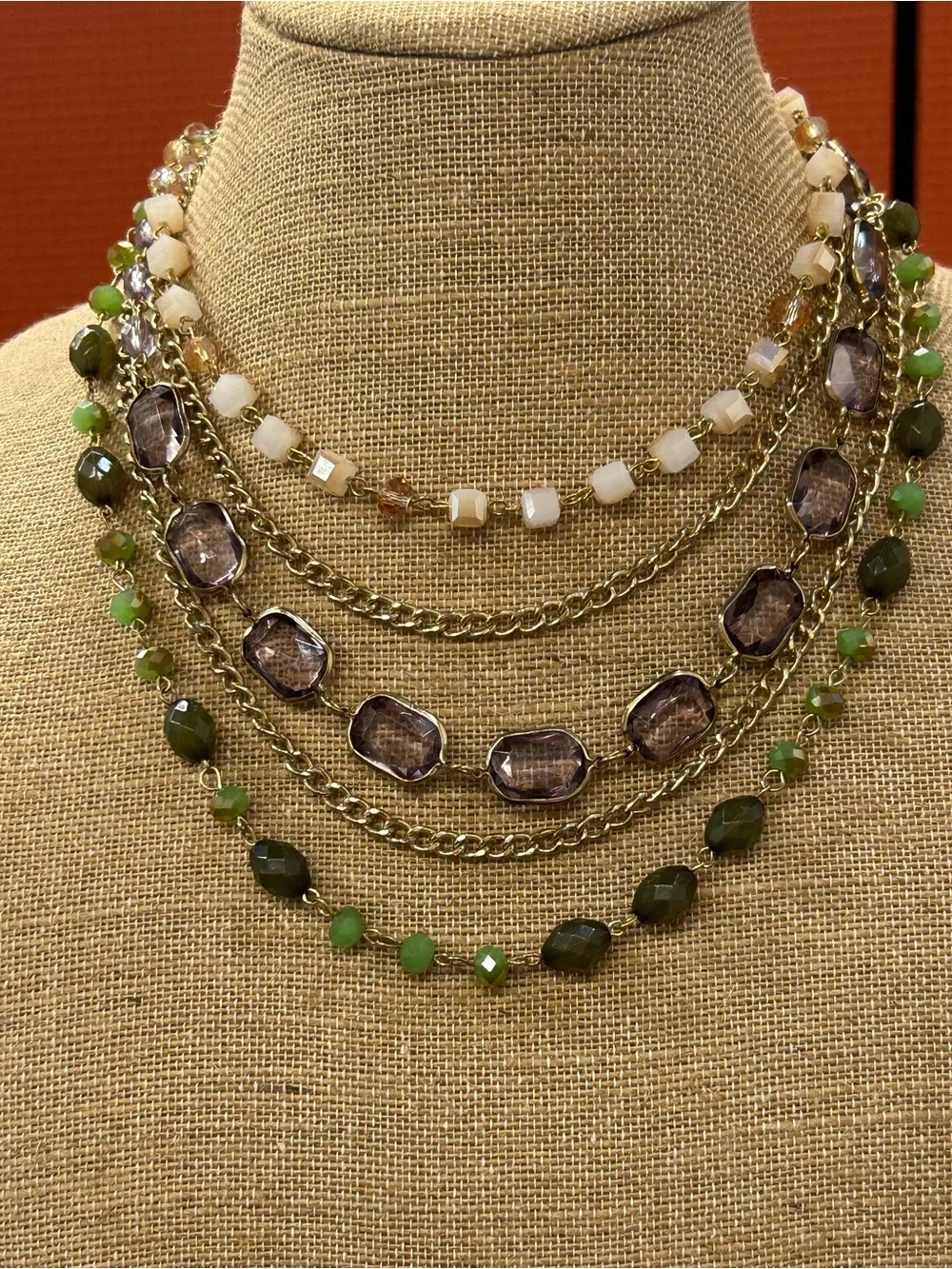 Beautiful multi strand glass and beaded necklace